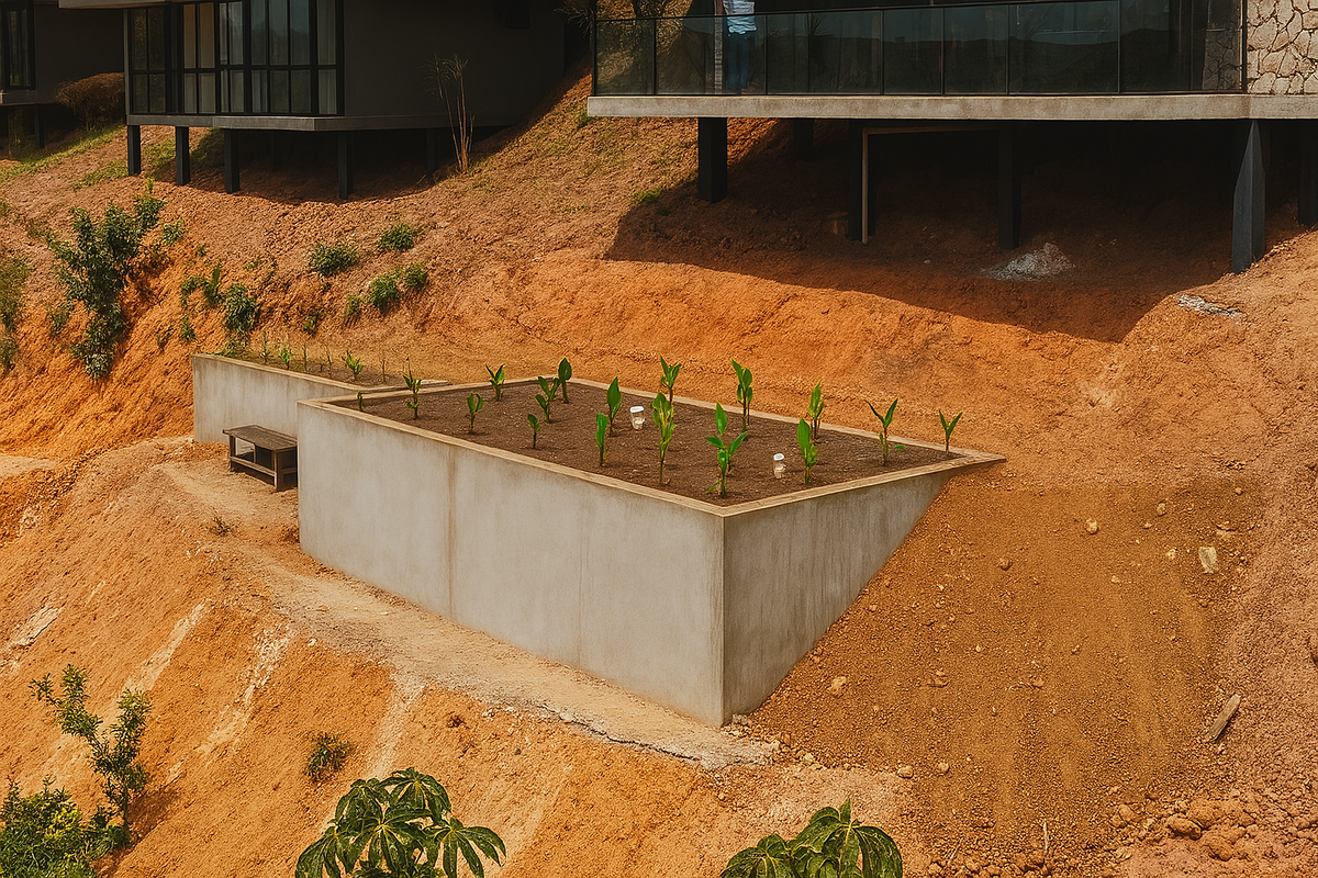 Sistema Tewetland integrado a um talude, harmonizando com a paisagem